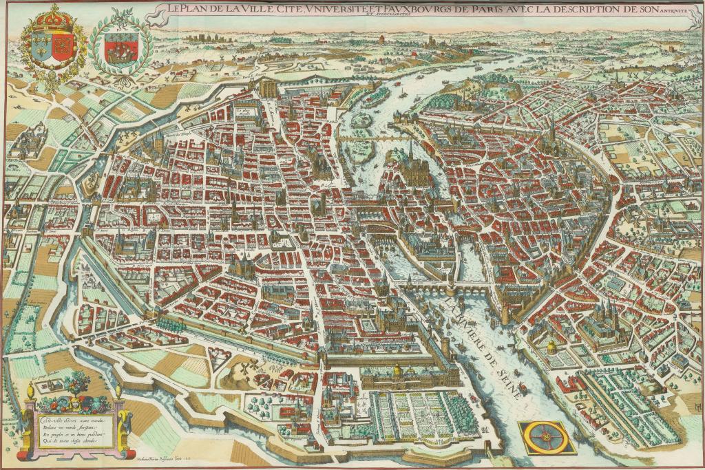 Старая карта Парижа с Гревской площадью в центре