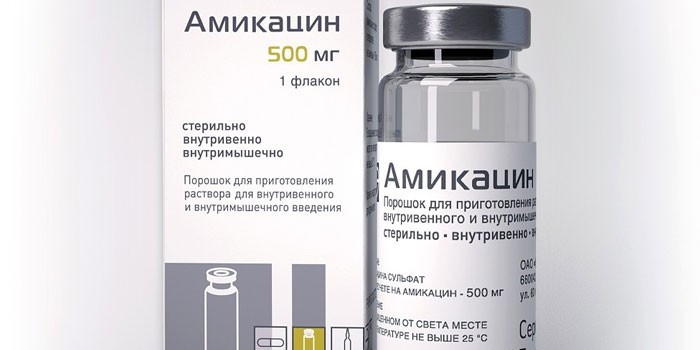 Упаковка и флакон препарата "Амикацин"