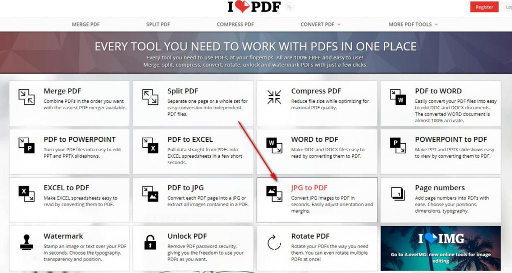 Конвертация JPG в PDF через онлайн-сервис