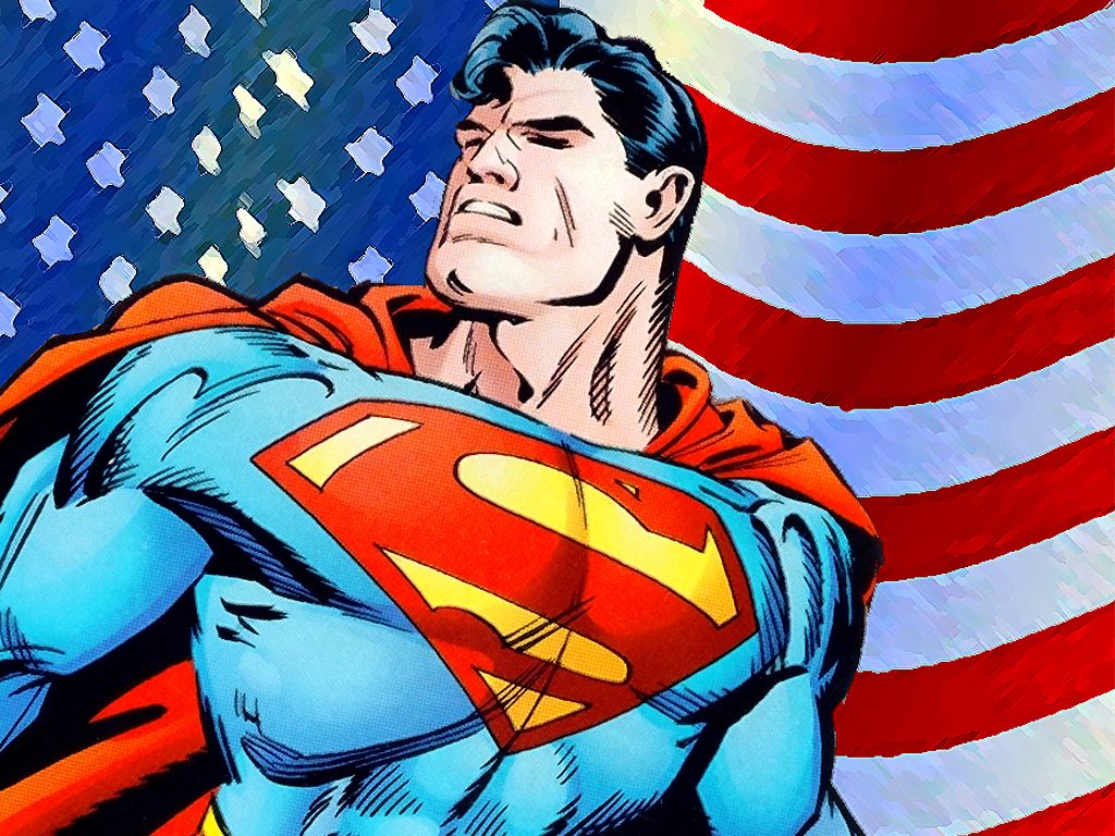 супермен на фоне американского флага