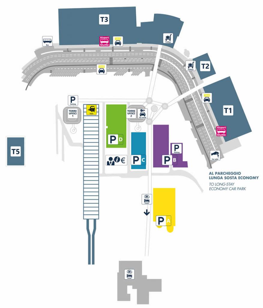 Общая карта терминалов аэропорта Фьюмичино с указанием объектов
