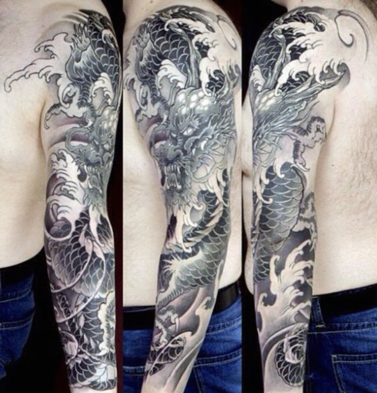 Эскизы тату для мужчин: дракон на плече