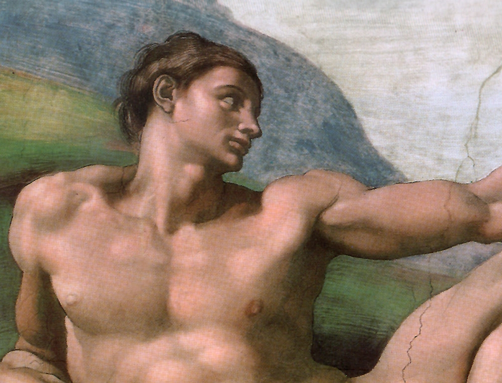 Фрагмент фрески Микеланджело с изображением Адама