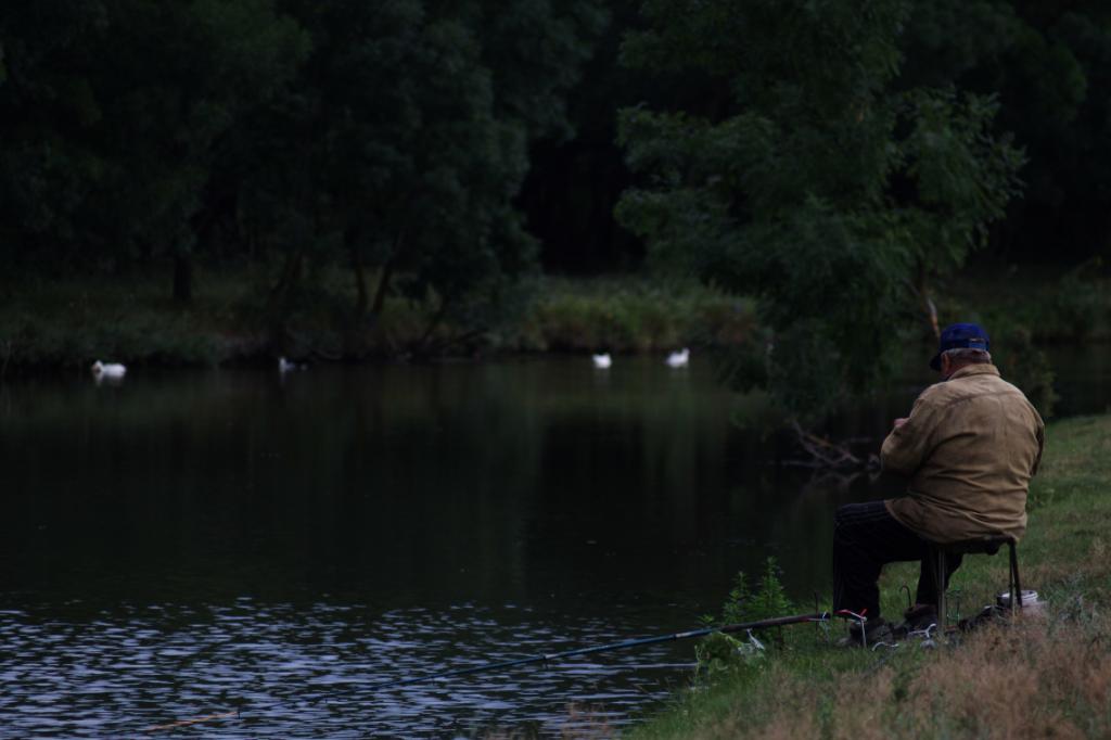 Вечерняя рыбалка на берегу реки.