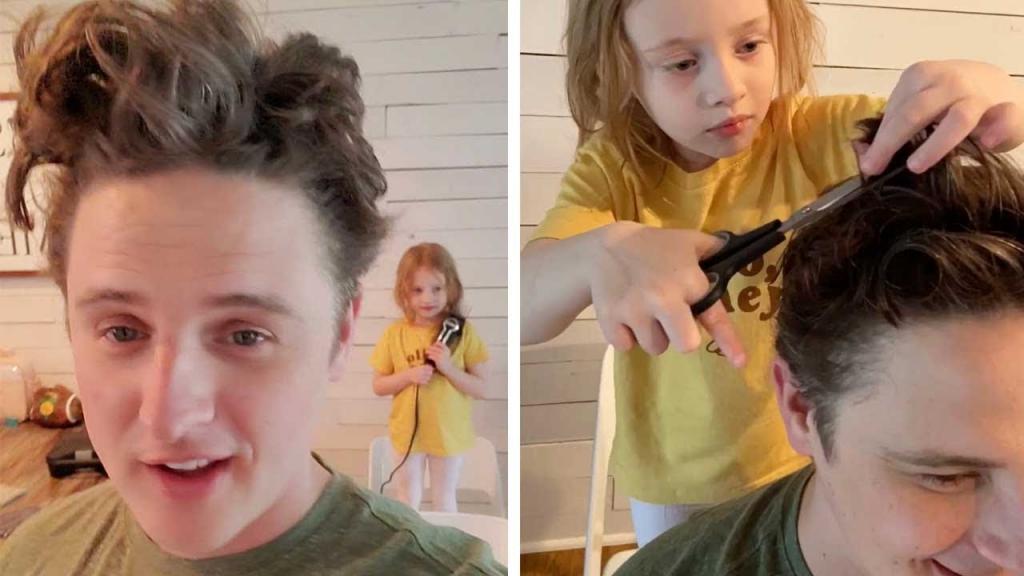 Мужчина из-за карантине не мог пойти в парикмахерскую постричься: ему на выручку пришла 4-летняя дочь (видео)