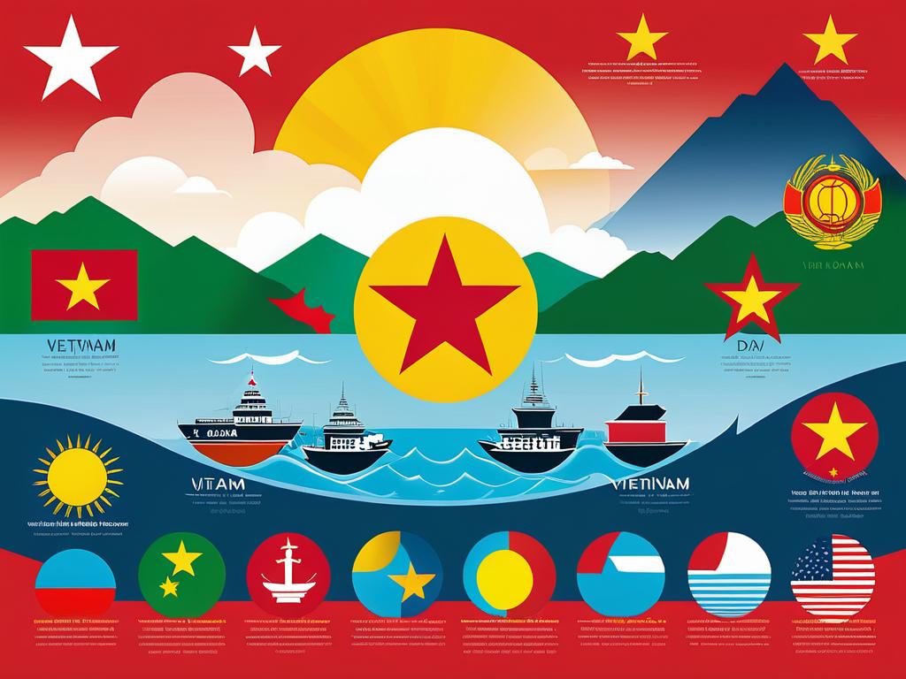 Инфографика с объяснением смысла цветов и символов на флаге Вьетнама
