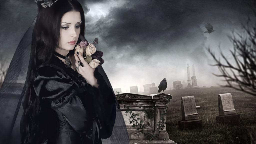 Девушка в черном на кладбище