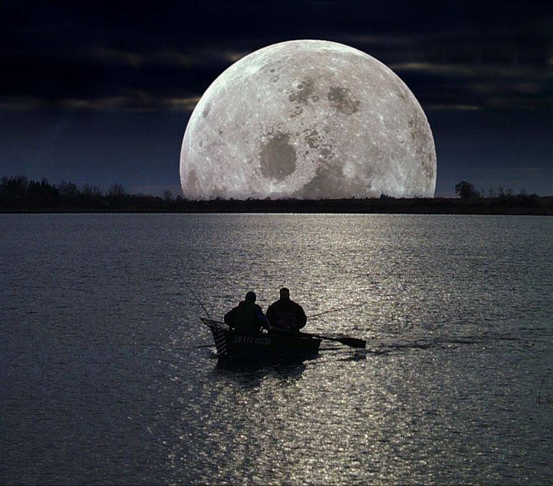 Люди в лодке под луной