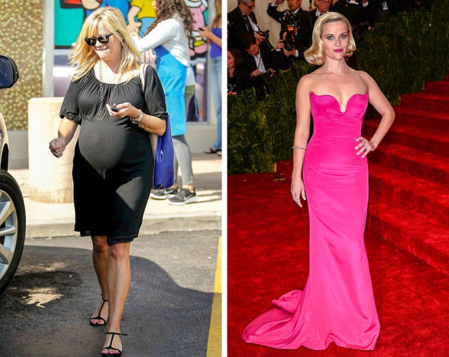 До и после беременности фото. Звездные мамы до и после родов. Риз Уизерспун после беременности.