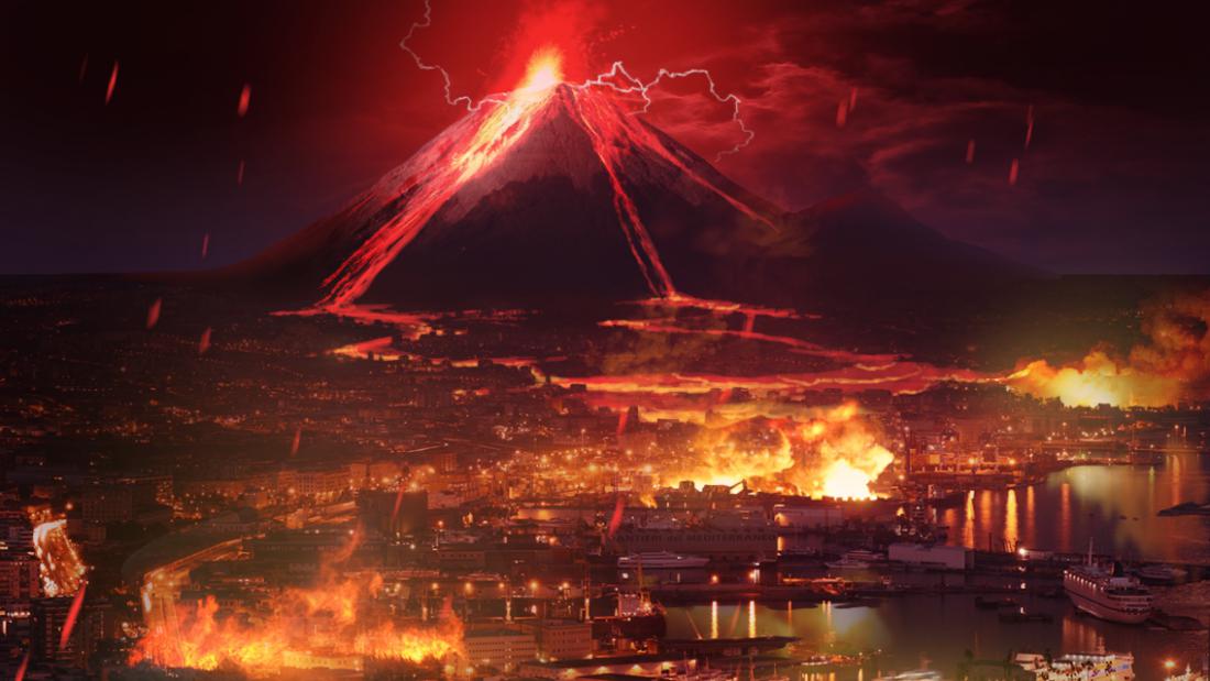 Извержение вулкана уничтожило город. Вулкан лава извержение Помпеи. Извержение вулкана в городе. Горящий вулкан и город. Вулкан разрушения.
