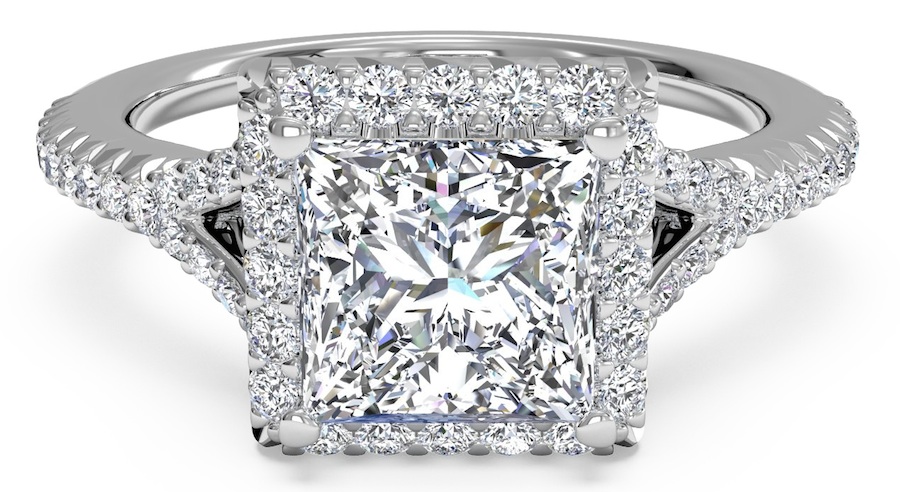 Украшения с выращенными бриллиантами. French-Set Halo Diamond Band Engagement Ring. Природные бриллианты купить