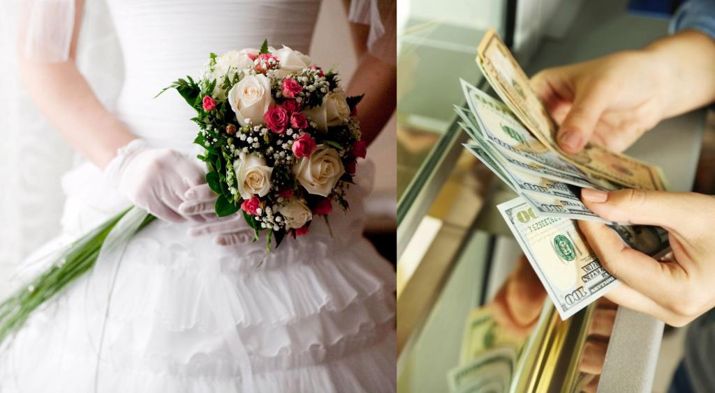 Подаренные деньги в браке. Невеста открывает подарок.