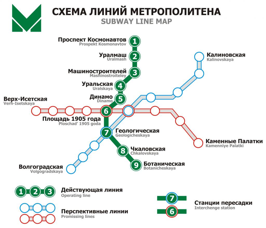 Схема метрополитена Екатеринбурга