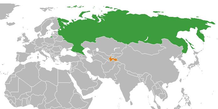 Russia and Tajikistan on the map