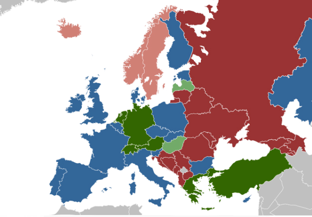 Карта Европы, показывающая отношение к проституции