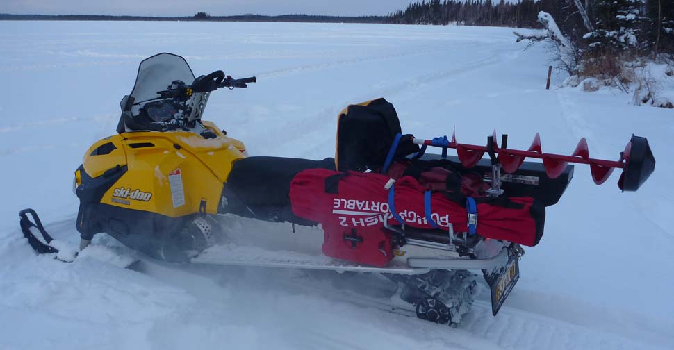 Snowmobile for winter fishing