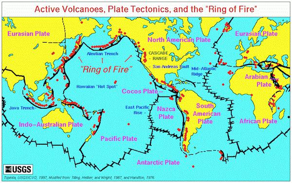 карта вулканов мира с названиями