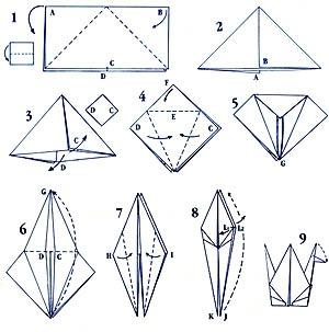 Как сделать оригами журавлика из бумаги А4?