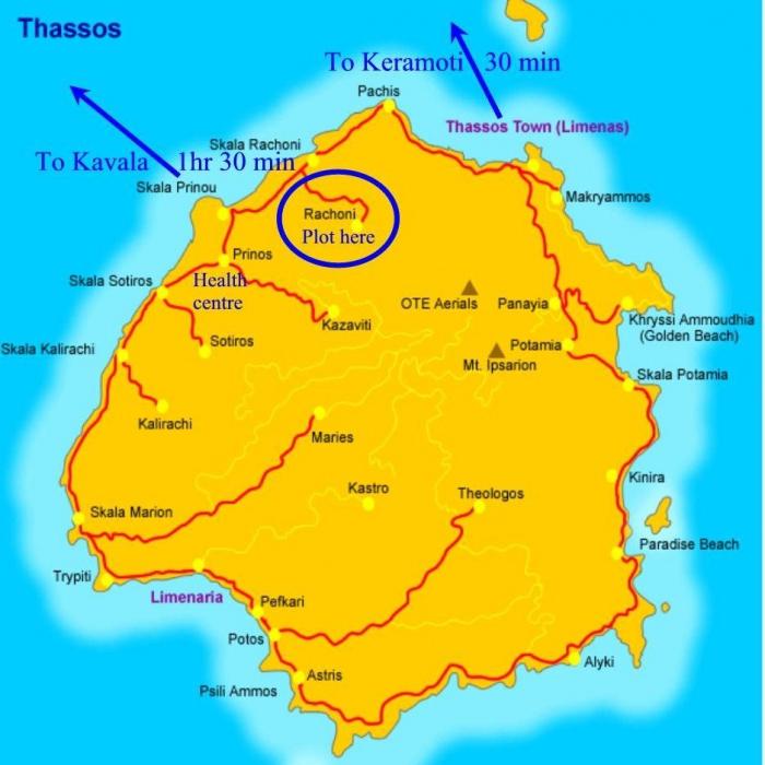 карта острова тасос