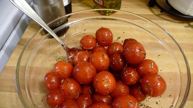 salted tomatoes in a pan