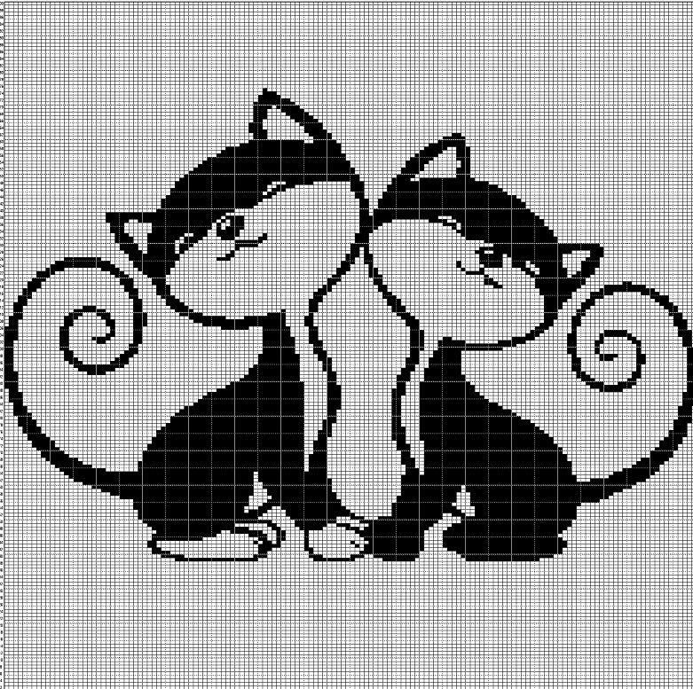 Два кота монохром вышивка