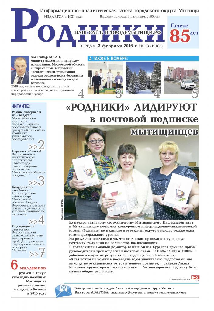 Обложка газеты "Родники"