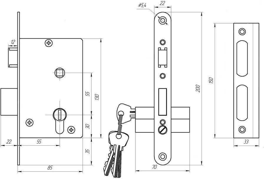 врезной замок с защелкой 