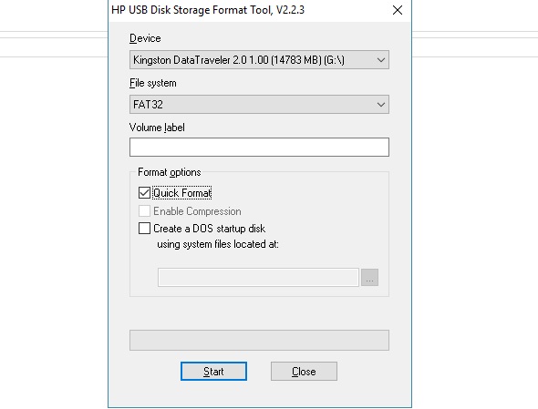 Интерфейс программы HP USB Disk Storage Format Tool