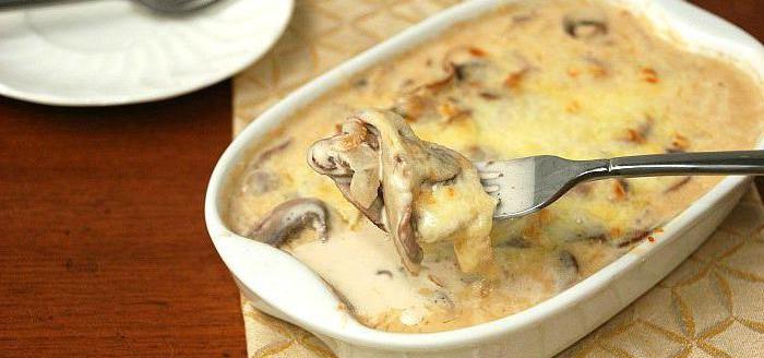 julienne with mushrooms in a pan