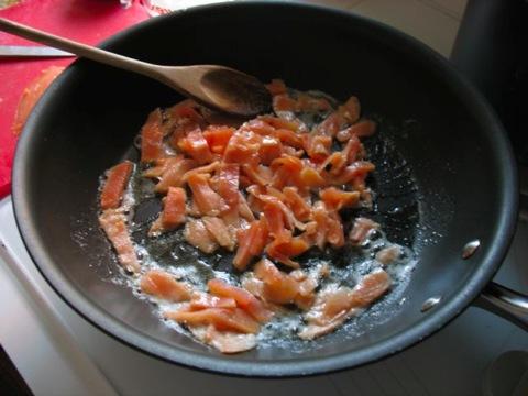 fettuccine with salmon in a creamy sauce