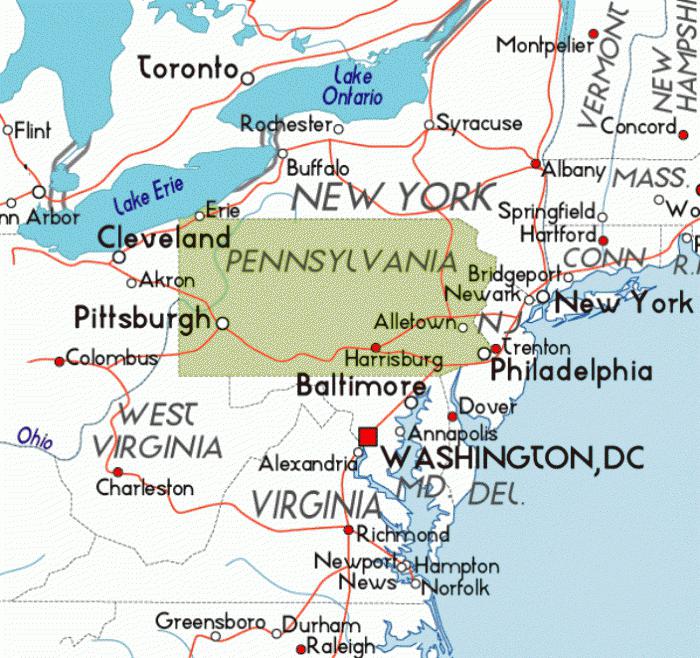 штат Пенсильвания на карте