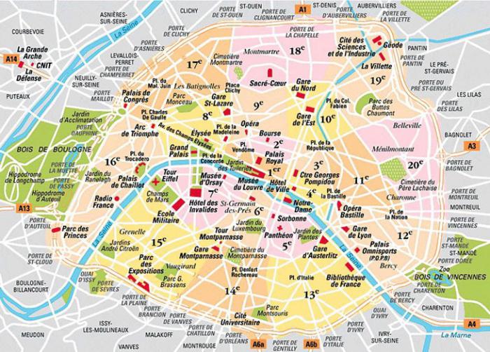 карта Парижа с достопримечательностями