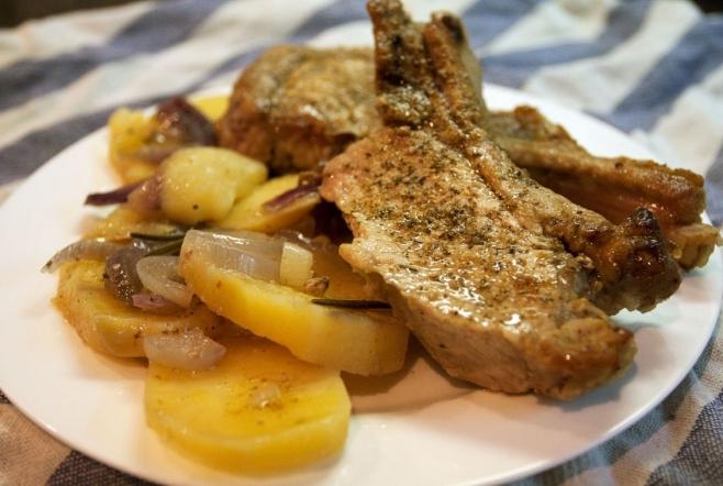 fried pork ribs with potatoes