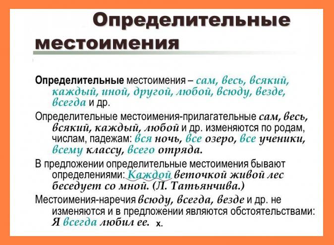 определительные местоимения в русском языке 