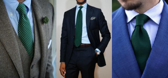 сочетание зеленого галстука с костюмами