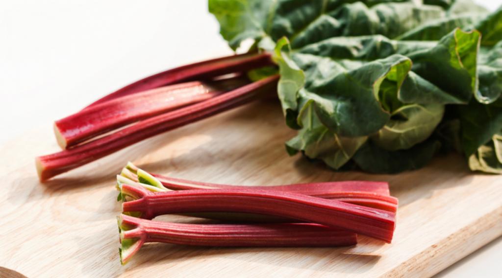 Rhubarb stalks and leaves