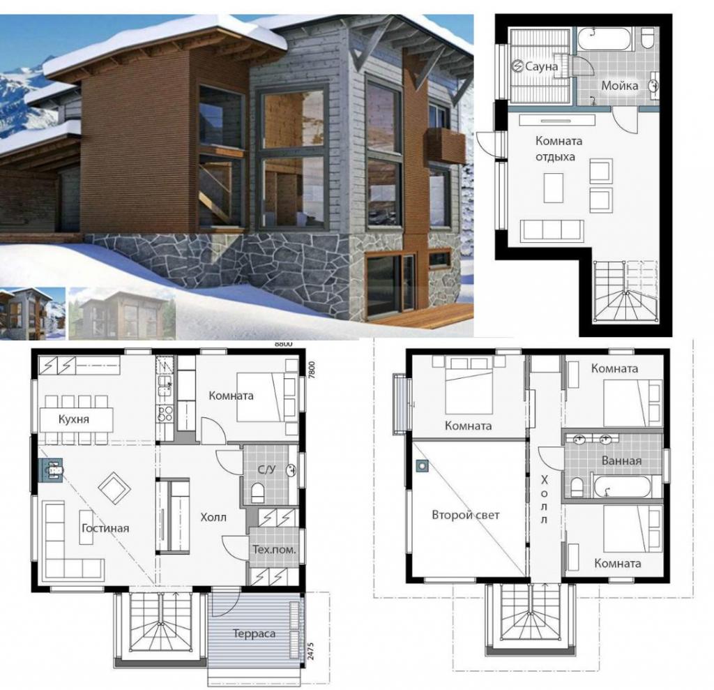 Combined flat roof house