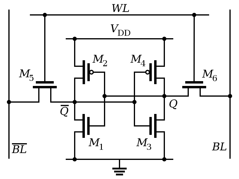 6-транзисторная ячейка статической памяти