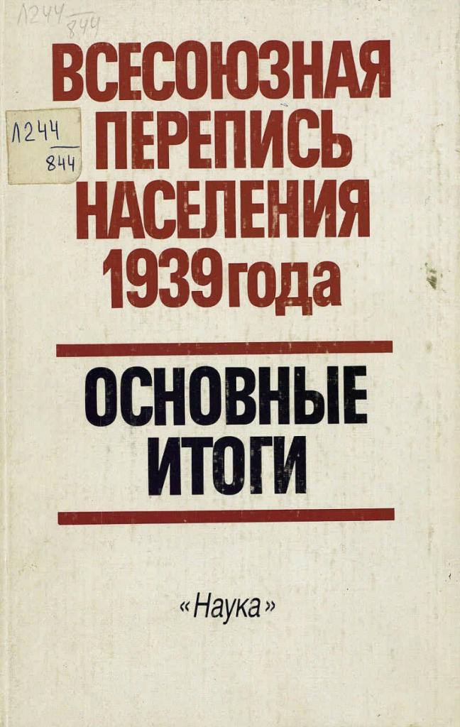 Опубликованные итоги переписи 1939 года