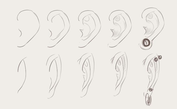 Пошаговая инструкция рисования уха