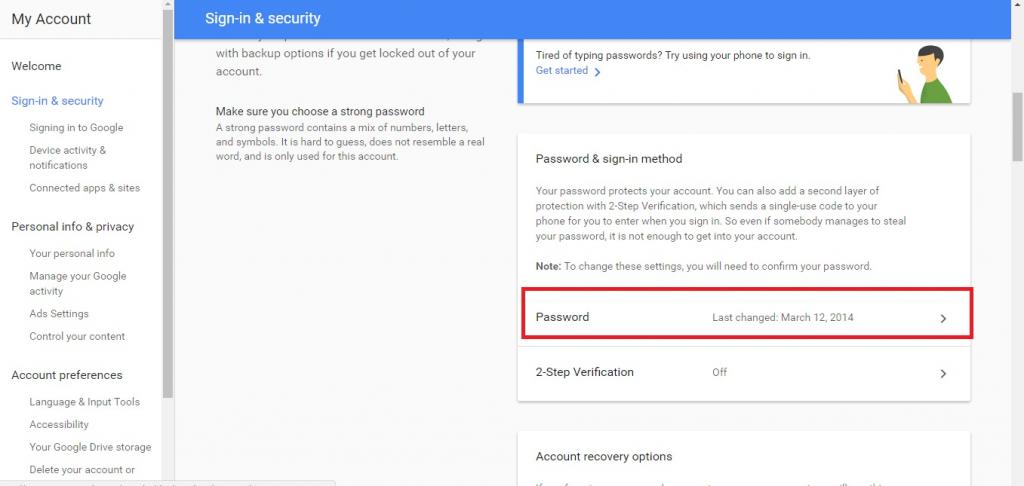 How to change Google mail password