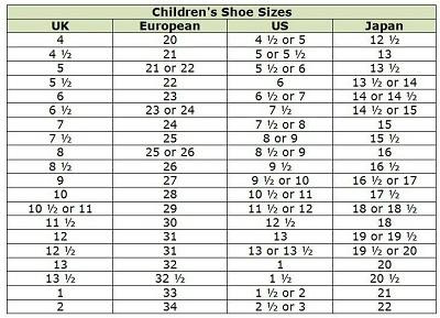 Детские размеры обуви США