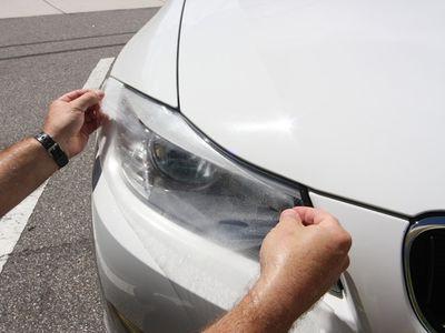 how to glue the film on the headlights