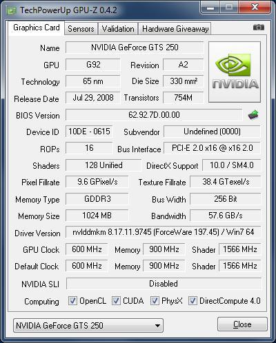 nvidia geforce gts 250