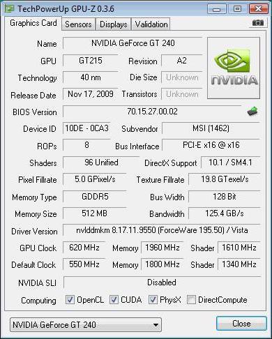 nvidia geforce gt 240 graphics card specifications