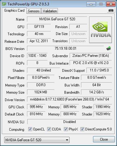 nvidia gt 520 характеристики