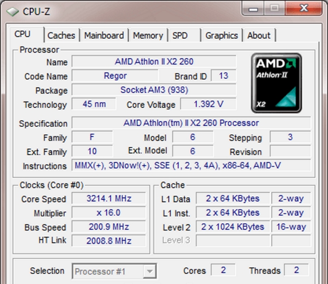 Характеристики AMD Athlon II X2 260