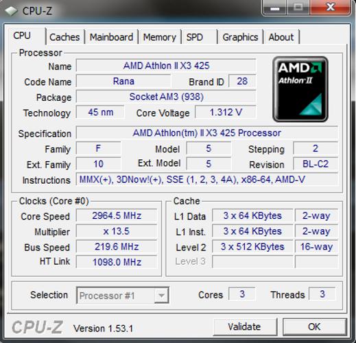 Процессор AMD Athlon II X3 425