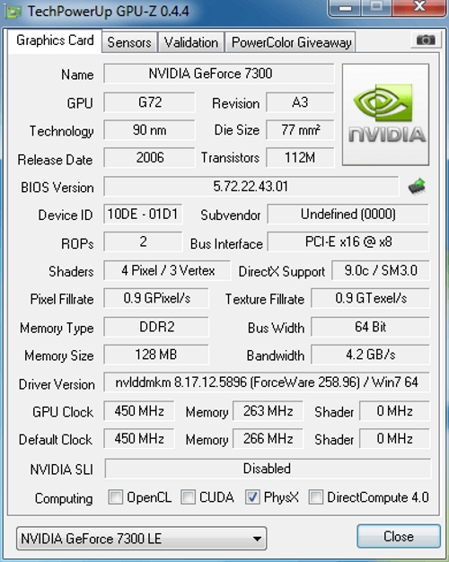 Характеристики GeForce 7300 GS