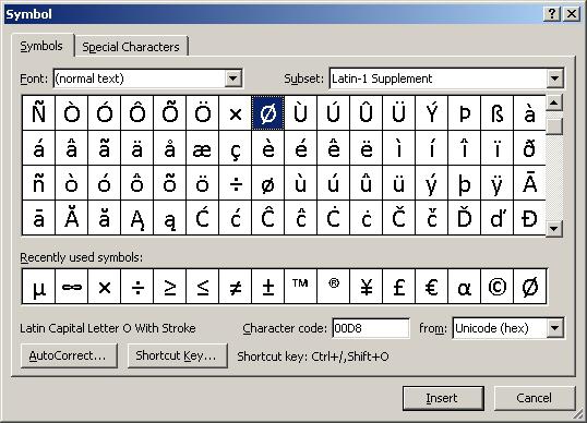 Degrees icon in Word